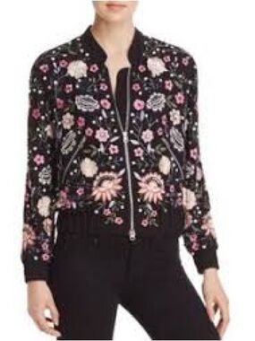 rd & koko Floral Embroidered Black Bomber Jacket Sz S